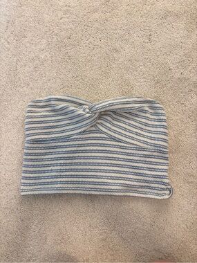 Primark Blue and White Striped Twist Front Tube Top